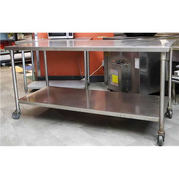 6FT STAINLESS STEEL WORKTABLE ON CASTERS