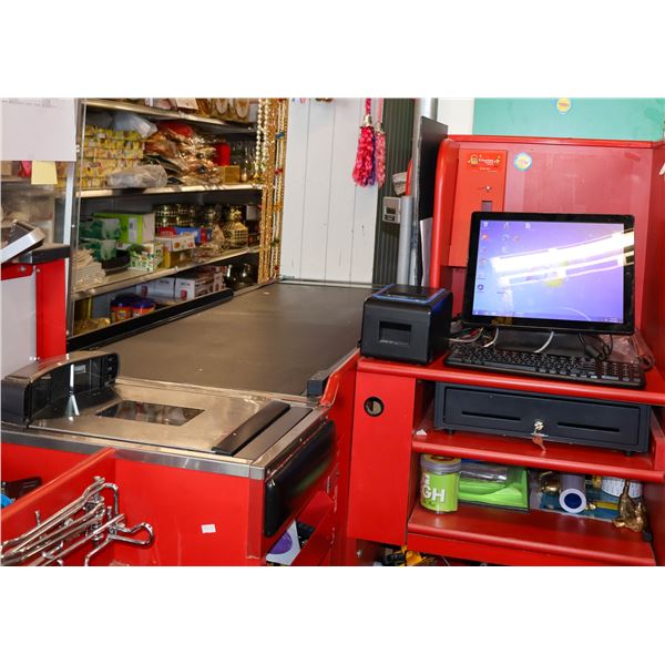 POINT OF SALES TILL W/ CONVEYOR BELT, CASH BOX,