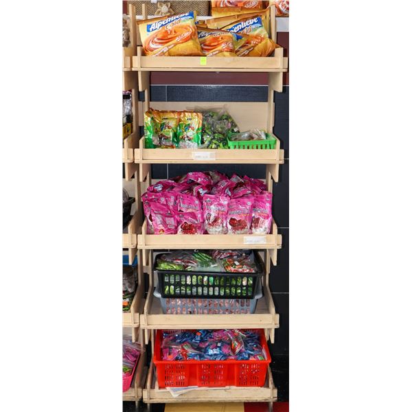 WOOD RACK W/ CONTENTS