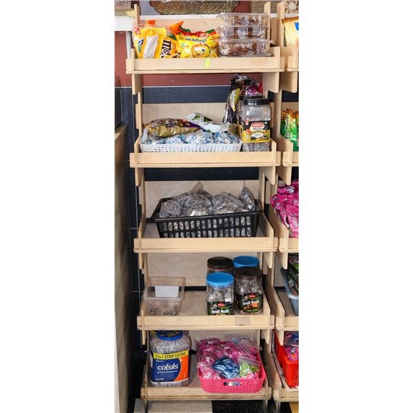 WOOD RACK W/ CONTENTS