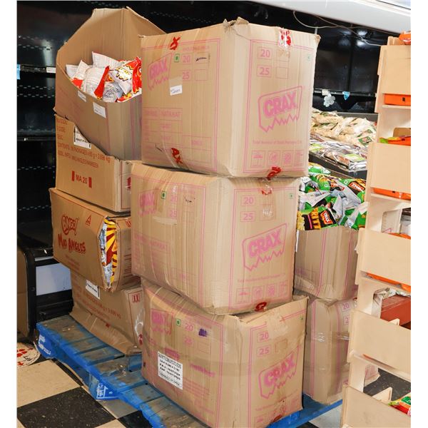 PALLET OF ASSORTED CORN STICKS, CHOPATA & CORN