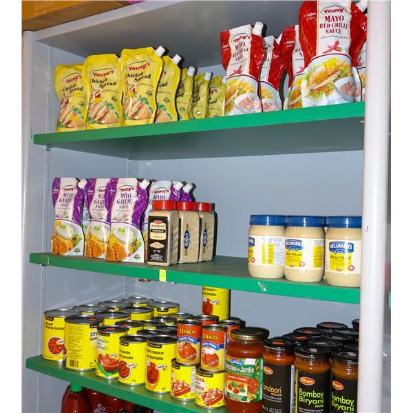 LARGE LOT OF MAYO, SAUCES, TOMATO SAUCE, HOT SAUCE