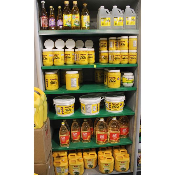 LARGE LOT OF ASSORTED OILS , VINEGAR & BUTTER