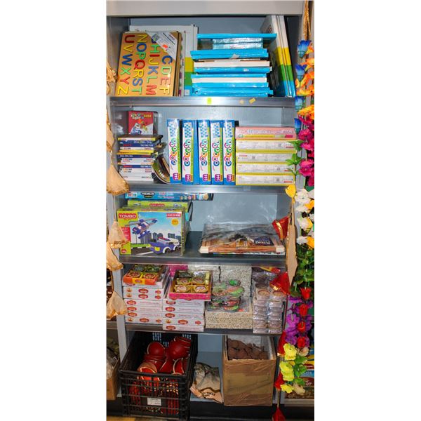 LARGE LOT OF ASSORTED KIDS TOYS, CANDLES ETC