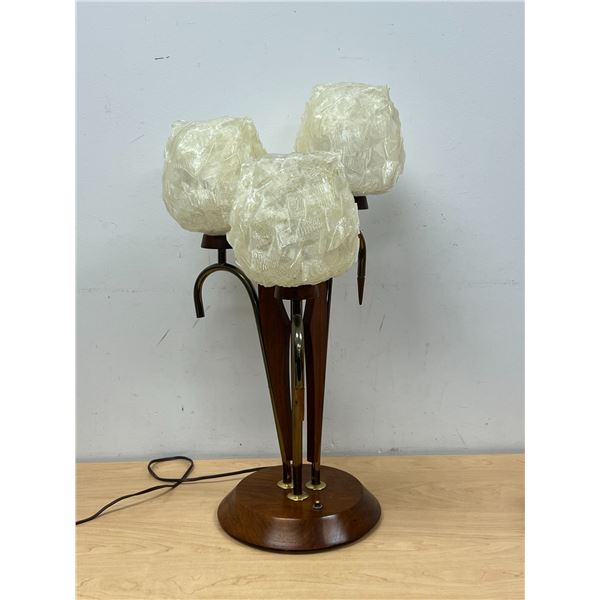 Mid Century Lucite Shade Three Globe Table Lamp - Works, missing one accent piece 25"T 14"W
