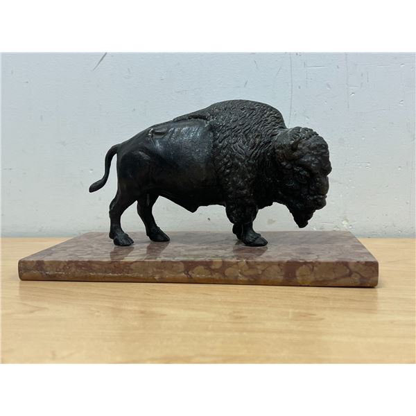 Bison Sculpture on Stone Base - Base approx: 11x6" 6"T