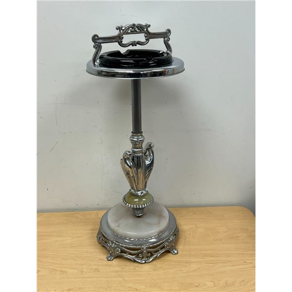 Vintage Deco Chrome Ashtray Stand - some damage to one glass (see all photos) 27"