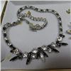 Image 3 : SHERMAN necklace & brooch.  Necklace has clear and black stones.  Brooch is all clear stones