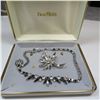 Image 6 : SHERMAN necklace & brooch.  Necklace has clear and black stones.  Brooch is all clear stones