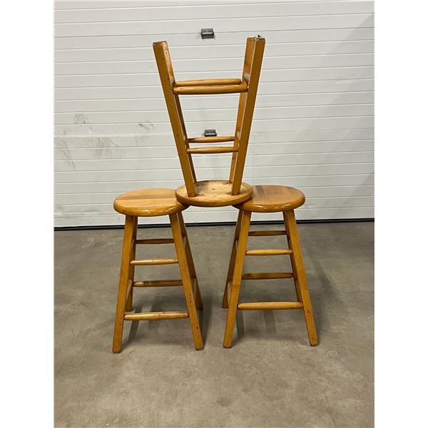 3 Wooden Stools USA Made - 24" seat height