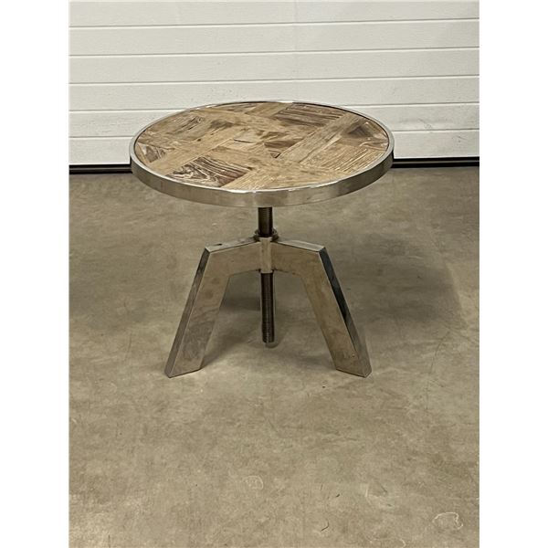 Unusual Metal Base Adjustable Side Table 20"W