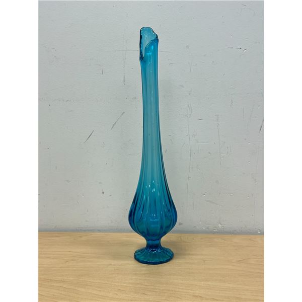 Mid Century Blue Swung Glass Vase 16.5"
