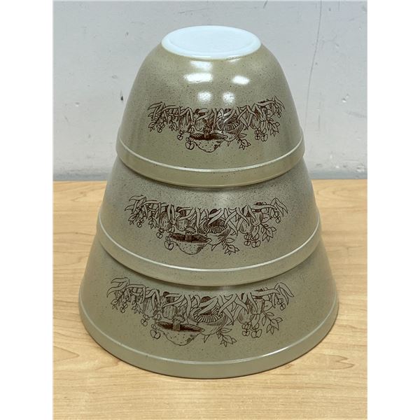 3 Pyrex Forest Fancies / Mushroom Mixing Bowls - nice overall - largest 2.5L