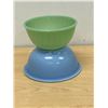 Image 1 : 6" Fire King Jadite Swirl & 7" Pyrex Delphite Blue Mixing bowl - no chips but well used