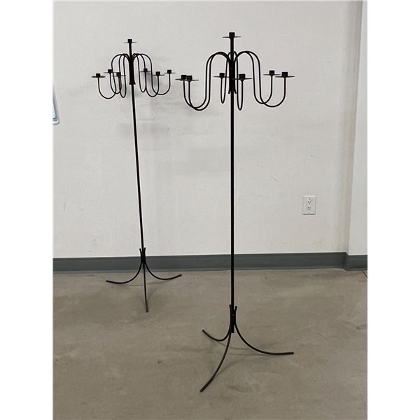 2 Wrought Iron Floor Candle Holders - Approx: 58.5" tall