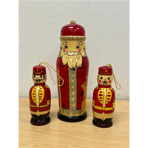 3 Wooden Painted Matryoshka Dolls - Bottle Holders? Tallest 10.5"