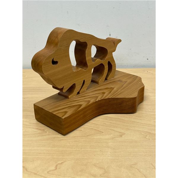 Wooden Bison on Manitoba Shaped Base - Approx: 9"W 6.5"T