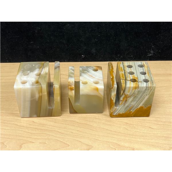 3 Onyx Pen Holders with Paper Slots - larger about 2.75"