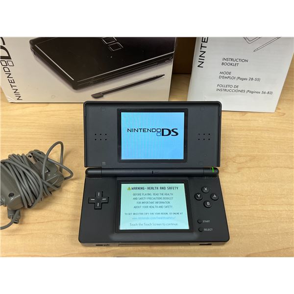 Black Nintendo DS Lite with Charger, box and Booklet - not tested, see all photos