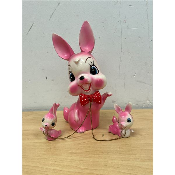 Vintage Rabbit Bunnies Ceramic Figures - tallest 8.5"