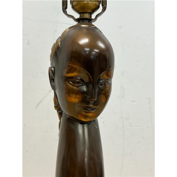 Unusual Cast Metal Figural Table Lamp - Works no shade 24.5" to top of finial