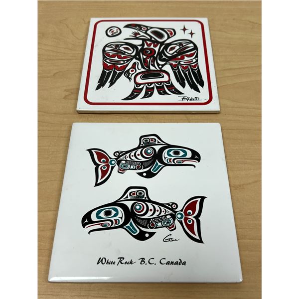 2 West Coast Haida Ceramic Art Tiles / Trivets 6"