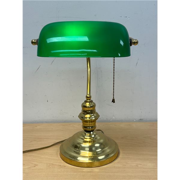Green Glass Shade Bankers Style Desk Lamp 15"T 10"W