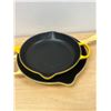 Image 2 : 2 Le Creuset (France) Enamelled Cast Iron Skillets 10 1/4 & 11 3/4"- some use, see all photos