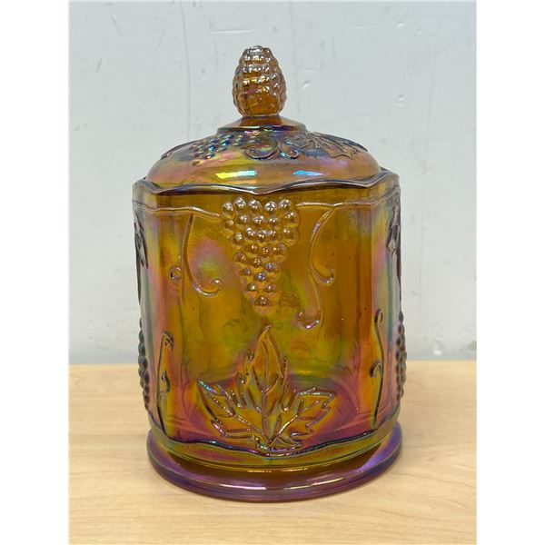 Embossed Grape / Leaves Pattern Carnival Glass Candy Dish 7"T 4.5"W