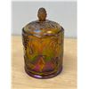 Image 2 : Embossed Grape / Leaves Pattern Carnival Glass Candy Dish 7"T 4.5"W