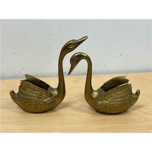 2 Brass Bird Swans tallest 6.5"