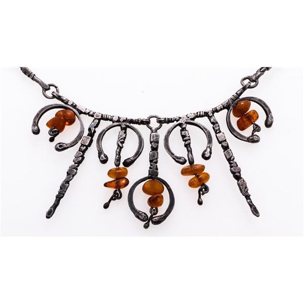 Vintage Hand Made Necklace & Matching Earringhs w/ Screw Backs Amber Gemstones