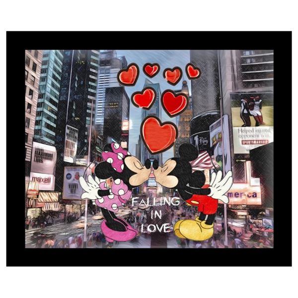 Exclusive Artist "George Davis" Fine Art Giclee Canvas ''Mickey and Minnie Falling in Love'' Hand Si