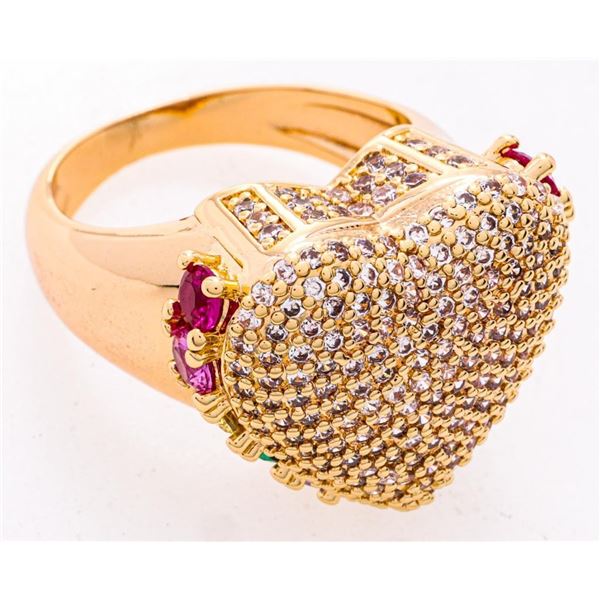 18kt Gold Overlay Pave Heart Shape Ring  Size 8