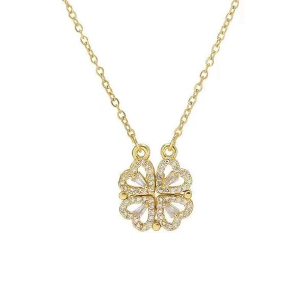 18kt GP Four Heart Necklace w/Baguette CZ