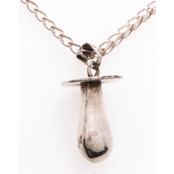 925 Sterling Silver Vintage Pacifier Pendant & Chain Necklace