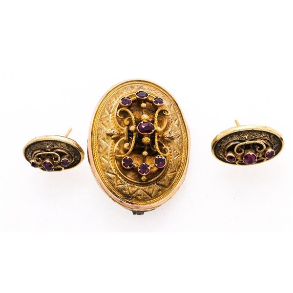 Vintage Gemstone Broach & Earring Set