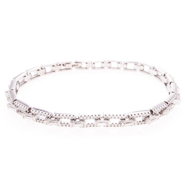 Custom Made Open Link Bracelet w/ Genuine Moissanite RB & Emerald Cut Stones. Certificate from GRA