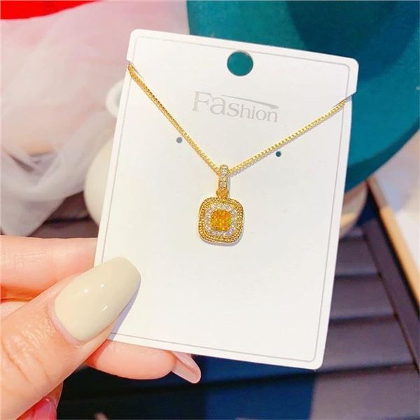 18kt GP Necklace & Ring Set Citrine w/ Halo