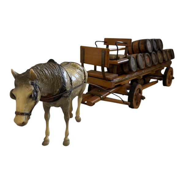 LONG HORSE AND WAGON SET WITH BARRELS