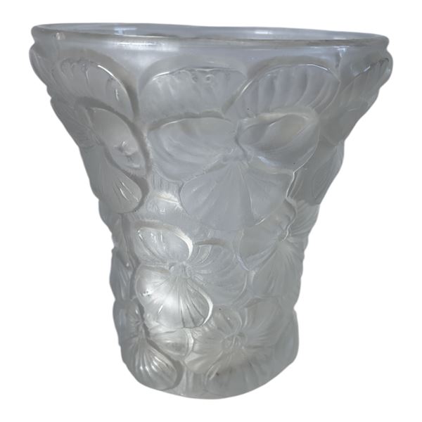 JOSEF INWALD - FROSTED GLASS VASE WITH PANSIES