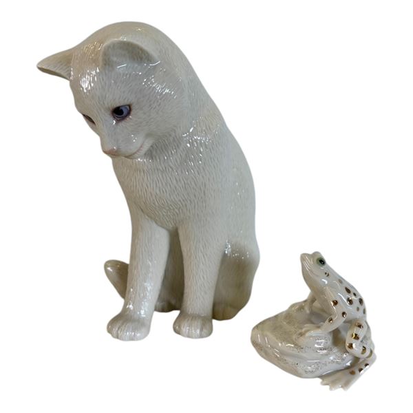 LOT OF 2 LENOX - CURIOUS AND CAUTIOUS CAT WITH FROG
