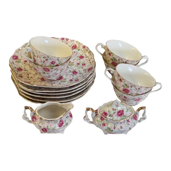 LEFFON CHINA - ROSE PATTERN TEA SET