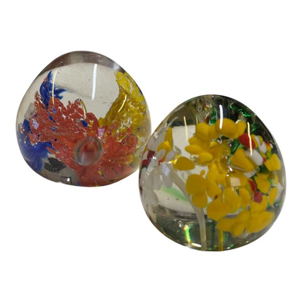 LOT OF 2 GLASS PAPERWEIGHTS