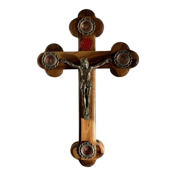 WOOD CRUCIFIX WITH METAL AND GLASS