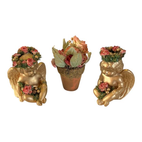 LOT OF 3 - 2 ANGELS AND FLOWER POT