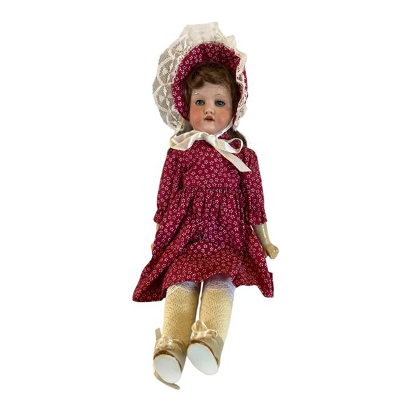 ANTIQUE DOLL WITH STITCHED LEATHER BODY