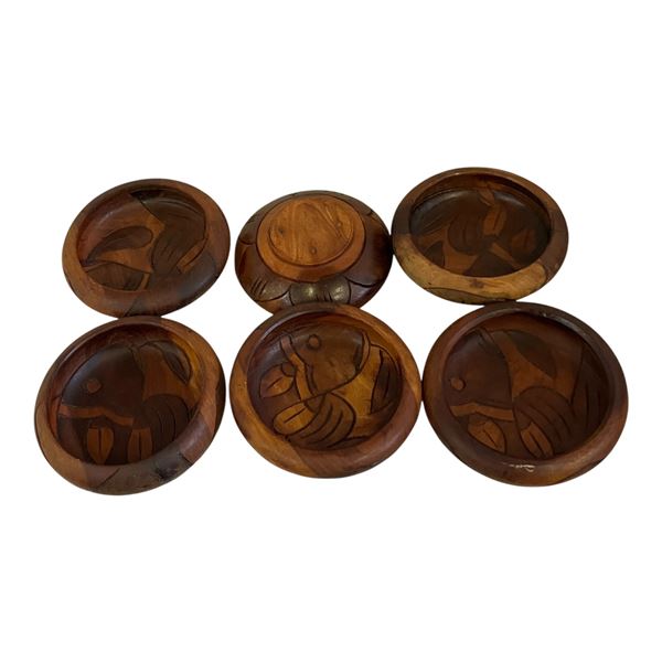 LOT OF 6 HAND CARVED TEAK BOWLS