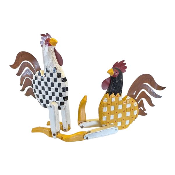 LOT OF 2 WOODEN ROOSTERS