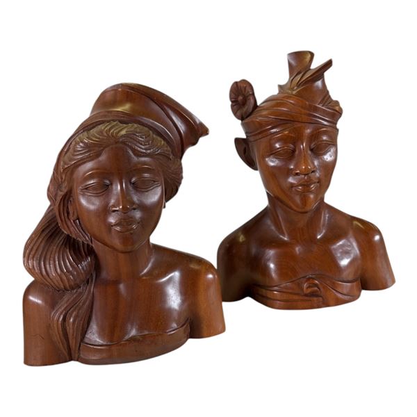 BALI WOOD SCULPTURE - SET OF 2 BUSTS